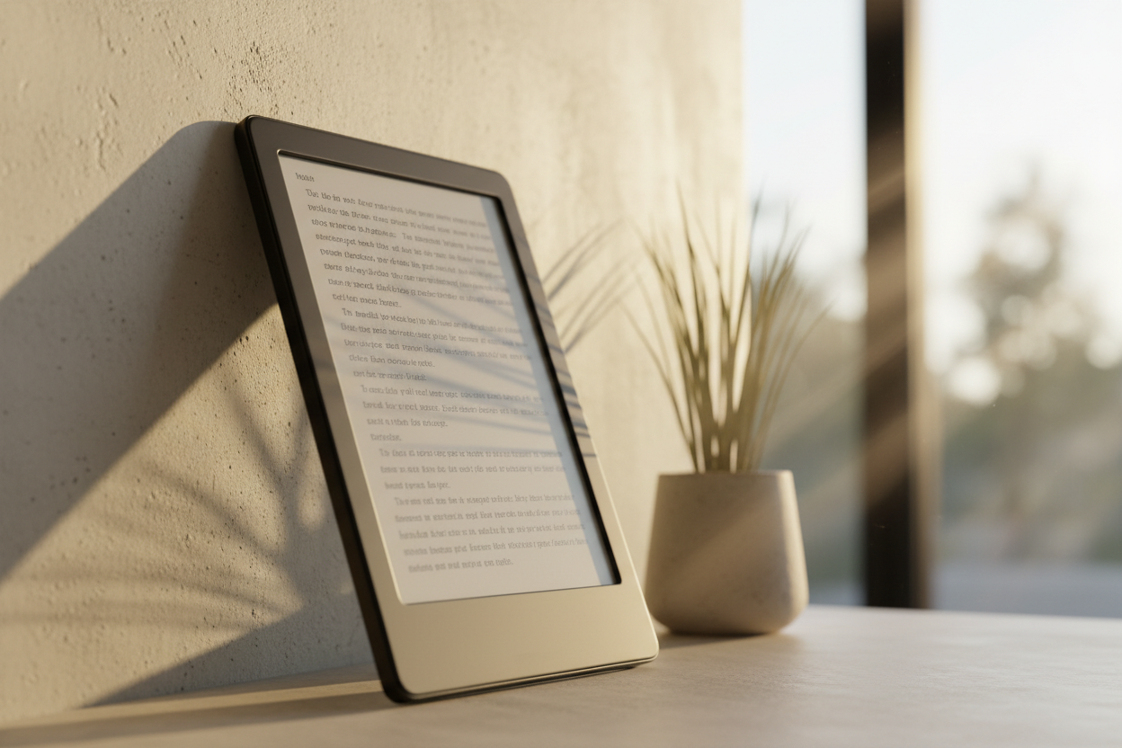 a tilting ebook in the sunlight 